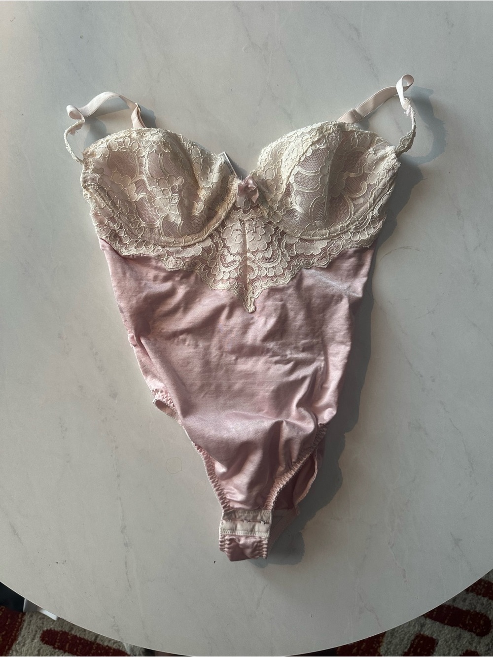 Victoria's Secret Blush Pink Satin Lace  Lingerie Bodysuit in size 36C